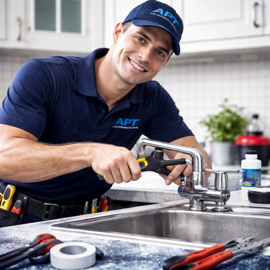 APT plumber completing a repair